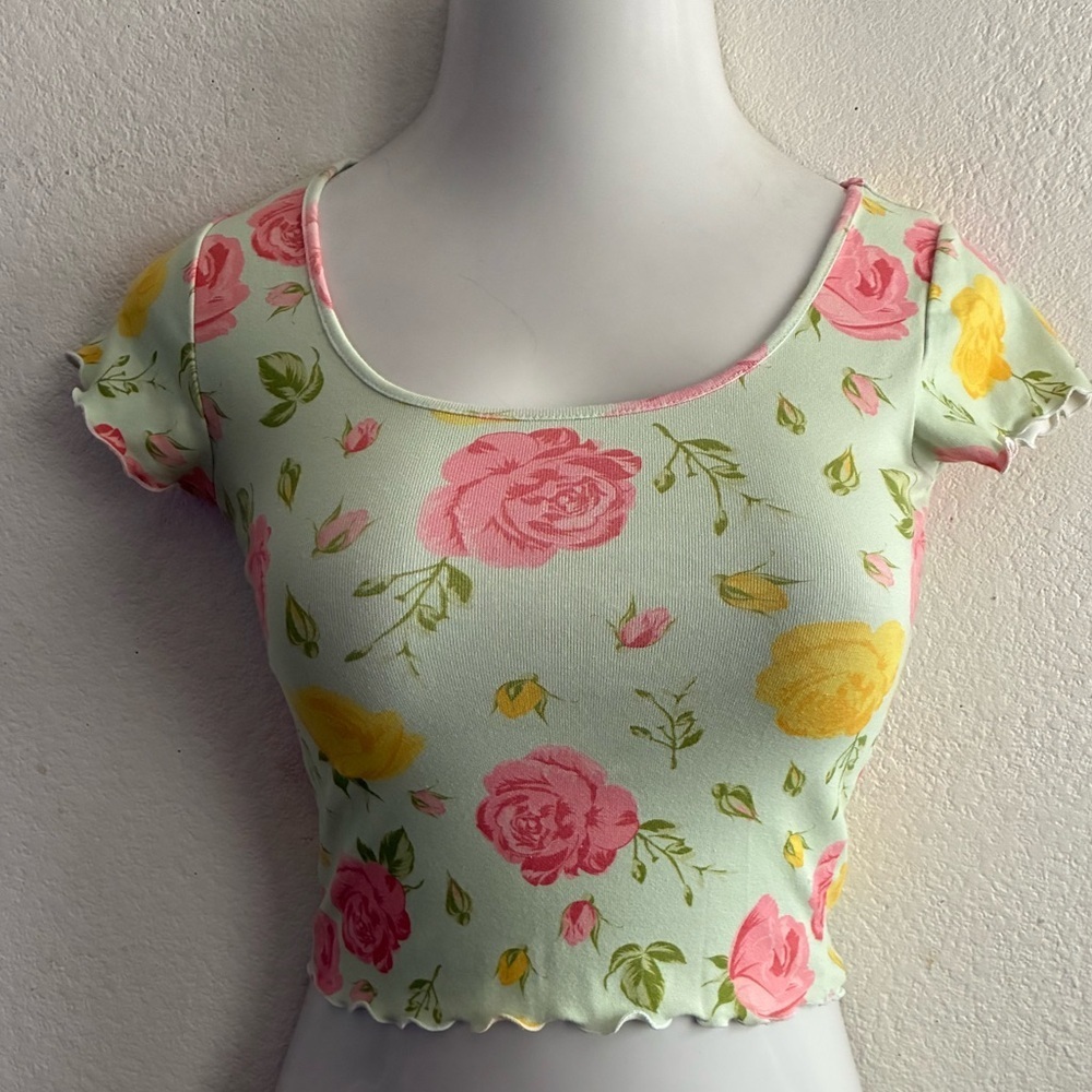 Current Mood Multicolor Crop Baby Tee With Rose Floral Print S